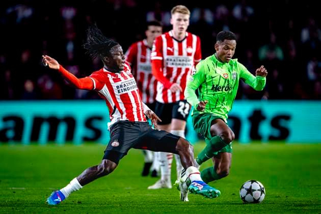 PSV Eindhoven forwarder Johan Bakayoko, during the match PSV - Sporting CP at the Philips stadium for the UEFA Champions League phase matchday 2 season 2024-2025 in EINDHOVEN, Netherlands on 1 oktober 2024, (photo by Marcel van Dorst EYE4images DeFodi Images) Defodi-746_192105