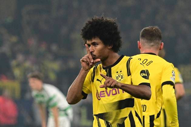 Torjubel zum 2:1 durch Karim Adeyemi 27 (Borussia Dortmund), Borussia Dortmund vs. Celtic Glasgow, Fussball, Champions League, 2. Spieltag, 01.10.2024 Dortmund Nordrhein-Westfalen Deutschland