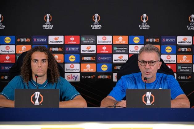 LazioÃ¢ÂÄÂ™s Matteo Guendouzi and SS Lazio head coach Marco Baroni attends during the UEFA Europa League 2024 25 League Phase MD2 press conference, PK, Pressekonferenz at Formello Training Center on October 02, 2024 in Rome, Italy. - Soccer  Copyright: xFabrizioxCorradetti IPAxSportx x xx IPA_50269817 IPA_Agency_IPA50269817