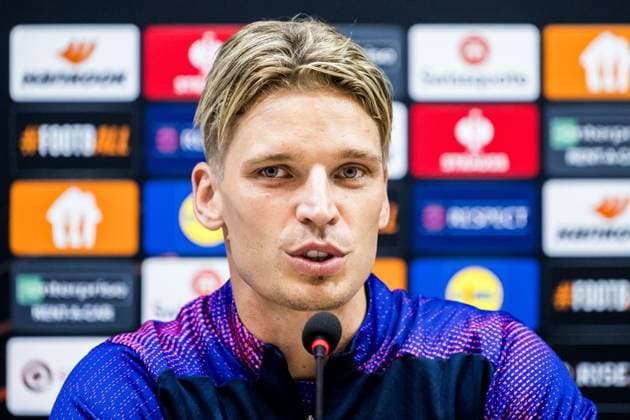 241002 Jens Stryger Larsen of Malmö FF during a press conference, PK, Pressekonferenz with Malmö FF on October 2, 2024 in Baku. Photo: Petter Arvidson BILDBYRAN kod PA PA0890 fotboll football soccer fotball uefa europa league presskonferens press conference malmö ff bbeng Copyright: PETTERxARVIDSON BB241002PA026