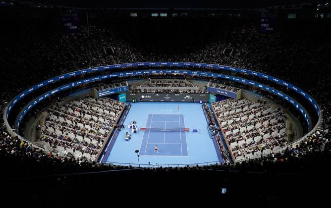 (241002) -- BEIJING, Oct. 2, 2024 -- Photo taken on Oct. 2, 2024 shows the Men s Singles Final between Jannik Sinner of Italy and Carlos Alcaraz of Spain at the 2024 China Open tennis tournament in Beijing, capital of China. ) (SP)CHINA-BEIJING-TENNIS-CHINA OPEN-MEN S SINGLES-FINAL (CN) WangxLili 