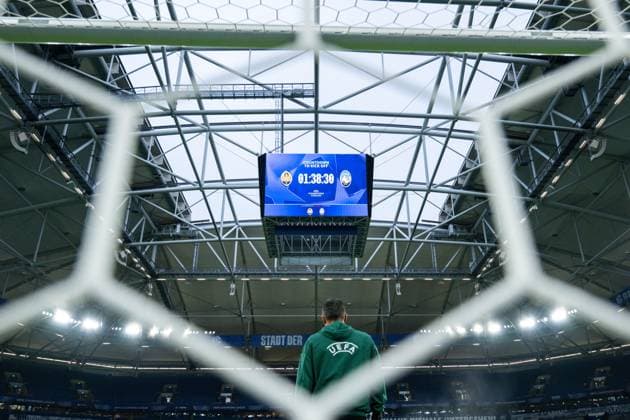 02.10.2024, Fussball, Champions League, 2. Spieltag, Saison 2024 2025, Schachtar Donezk - Atalanta Bergamo, Videowürfel Veltins Arena, xRHR-FOTO TKx Copyright: RHR-FOTOx RHR-FOTO TK