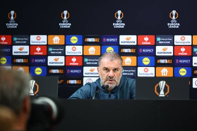 Ange Postecoglou manager of Tottenham Hotspur Tottenham Hotspur Training and press conference, PK, Pressekonferenz UEFA Europa League, Group Stage, Football, Groupama Arena, Budapest, Hungary, 02 Oct 2024 EDITORIAL USE ONLY No use with unauthorised audio, video, data, fixture lists, club league logos or live services. Online in-match use limited to 120 images, no video emulation. No use in betting, games or single club league player publications. Copyright: xMichaelxZemanek Shutterstockx 14752478v