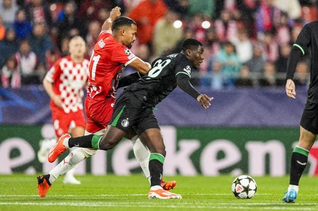 UEFA Champions League: Girona FC v Feyenoord Girona - Yangel Herrera of Girona FC, Ibrahim Osman of Feyenoord during the second round of new format of the UEFA Champions League 2024 2025. The match is set between Girona FC and Feyenoord at Estadi Montilivi on 2 October 2024 in Girona, Spain. Copyright: xTomxBodex