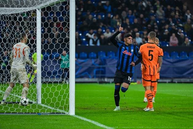 02.10.2024, Fussball, Champions League, 2. Spieltag, Saison 2024 2025, Schachtar Donezk - Atalanta Bergamo, Raoul Bellanova (Atalanta Bergamo) freut sich über das Tor zum 3:0. xRHR-FOTO TKx Copyright: RHR-FOTOx RHR-FOTO TK