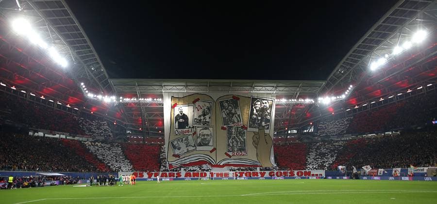 02.10.2024, Fussball UEFA Champions League 2024 2025, 2.Spieltag, RB Leipzig - Juventus Turin, in der Red Bull Arena Leipzig. grosse Choreo im Fanblock von RB Leipzig