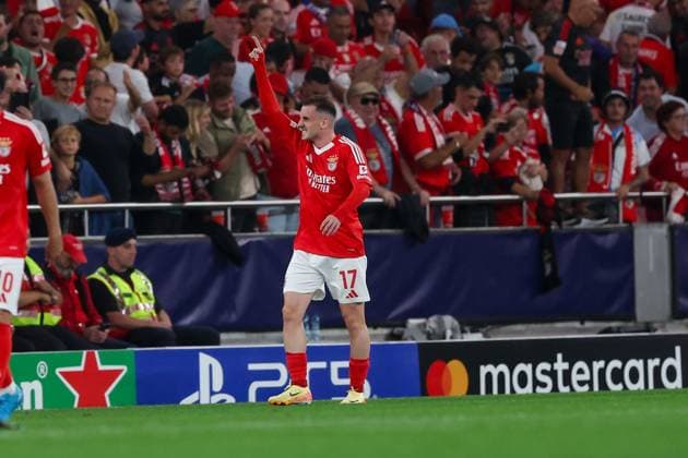Portugal, Lisbon 2. October 2024 Uefa Champions League phase 2024 25 Matchday 2, S.L.Benfica - Atletico de Madrid v.l., Kerem Aktürkoglu (S.L.Benfica) Torjubel, Goal celebration, celebrate the goal Copyright: JoaquimxFerreira