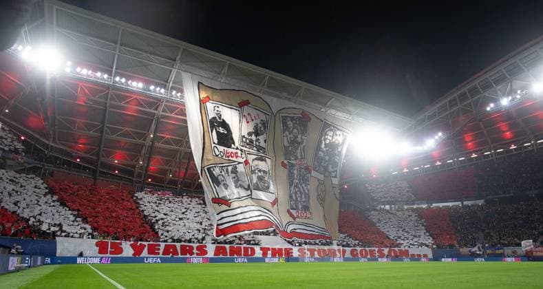 Fussball, Herren, Saison 2024 2025, Champions League (Ligaphase, 2. Spieltag), RB Leipzig - Juventus Turin, Fans von RB, 15 years and the story goes on, 02.10.2024, Copyright: xSebastianxRäppold MatthiasxKochx