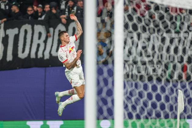 02.10.2024, Fussball, Saison 2024 2025, Champions League, 2. Spieltag, RB Leipzig - Juventus Turin, Benjamin Sesko (RB Leipzig) jubelt nach seinem Tor zum 1 zu 0. Leipzig RB Arena Sachsen Deutschland xRHR-FOTO TRx Copyright: TimxRehbein RHR-FOTOx RHR-FOTO TR