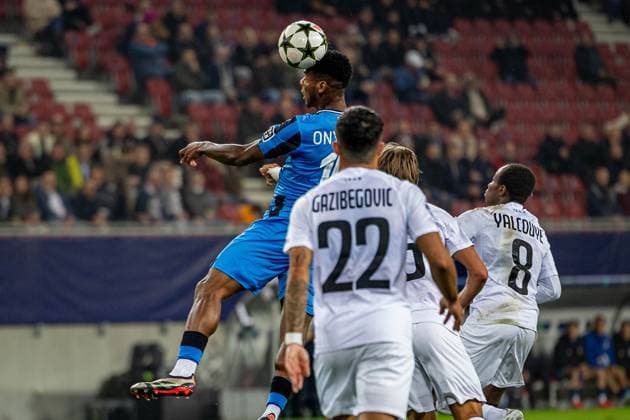 SOCCER - UEFA CL, Sturm vs Brugge KLAGENFURT,AUSTRIA,02.OCT.24 - SOCCER - UEFA Champions League, SK Sturm Graz vs Club Brugge. Image shows Raphael Onyedika (Bruegge).  GEPAxpictures xMatthiasxTrinkl
