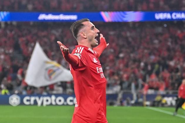 Portugal, Lisbon 2. October 2024 Uefa Champions League phase 2024 25 Matchday 2, S.L.Benfica - Atletico de Madrid v.l., Kerem Aktürkoglu (S.L.Benfica) Torjubel, Goal celebration, celebrate the goal Copyright: JoaquimxFerreira