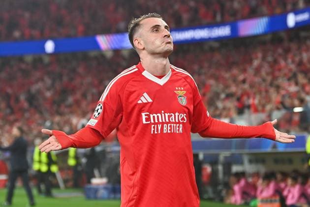 Portugal, Lisbon 2. October 2024 Uefa Champions League phase 2024 25 Matchday 2, S.L.Benfica - Atletico de Madrid v.l., Kerem Aktürkoglu (S.L.Benfica) Torjubel, Goal celebration, celebrate the goal Copyright: JoaquimxFerreira