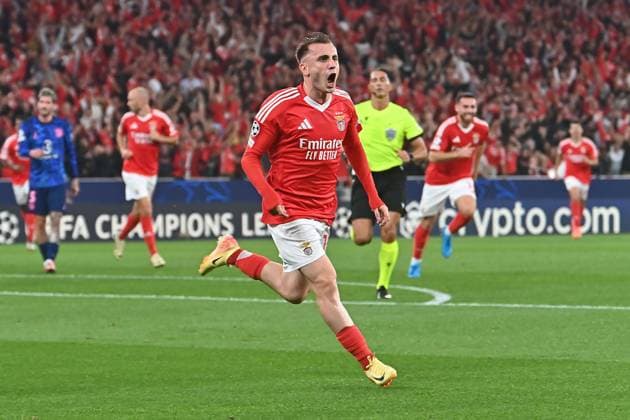 Portugal, Lisbon 2. October 2024 Uefa Champions League phase 2024 25 Matchday 2, S.L.Benfica - Atletico de Madrid v.l., Kerem Aktürkoglu (S.L.Benfica) Torjubel, Goal celebration, celebrate the goal Copyright: JoaquimxFerreira