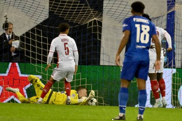 Goalkeeper Philipp Kohn of Monaco (C) during the UEFA Champions League, League phase football match between Dinamo Zagreb and Monaco FOOTBALL : Dinamo Zagreb vs AS Monaco - UEFA Ligue des Champions 2024 2025 - 02 10 2024 IgorKupljenik Panoramic 