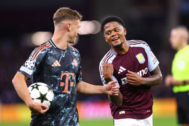 Aston Villa v Bayern Munich 2 October 2024, Aston - UEFA Champions League Football - Aston Villa v Bayern Munich - Joshua Kimmich of Bayern Munich and Leon Bailey of Aston Villa - Photo: Jacques Feeney Offside. Aston UK Copyright: xJacquesxFeeneyx xOffsidexOffside