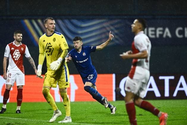 GNK Dinamo v AS Monaco - UEFA Champions League 2024 25 League Phase MD2 ZAGREB, CROATIA - OCTOBER 2: Petar Sucic of Dinamo Zagreb celebrate after scoring during UEFA Champions League 2024 25 League Phase MD2 match between GNK Dinamo v AS Monaco at Maksimir Stadion on October 2, 2024 in Zagreb, Croatia.  MarkoxLukunic PIXSELL