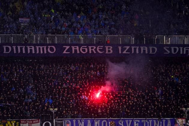 GNK Dinamo v AS Monaco - UEFA Champions League 2024 25 League Phase MD2 ZAGREB, CROATIA - OCTOBER 2: Fans cheer on the stands during UEFA Champions League 2024 25 League Phase MD2 match between GNK Dinamo v AS Monaco at Maksimir Stadion on October 2, 2024 in Zagreb, Croatia.  LukaxStanzl PIXSELL