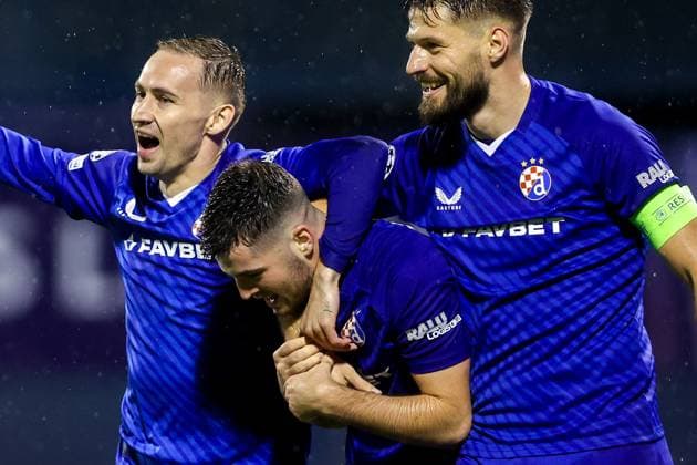 GNK Dinamo v AS Monaco - UEFA Champions League 2024 25 League Phase MD2 ZAGREB, CROATIA - OCTOBER 2: Lukas Kacavenda of Dinamo Zagreb, Martin Baturina of Dinamo Zagreb and Bruno Petkovic of Dinamo Zagreb celebrate during UEFA Champions League 2024 25 League Phase MD2 match between GNK Dinamo v AS Monaco at Maksimir Stadion on October 2, 2024 in Zagreb, Croatia.  LukaxStanzl PIXSELL