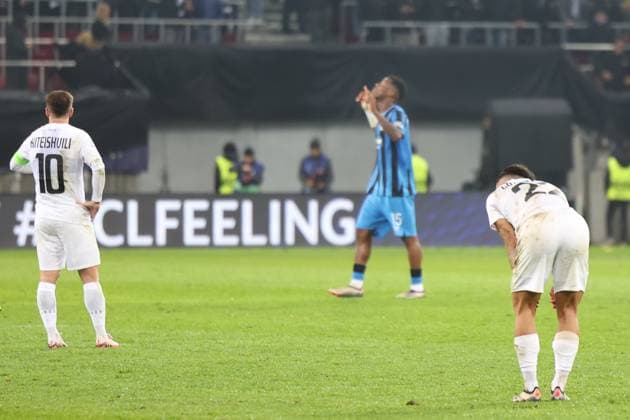 SOCCER - UEFA CL, Sturm vs Brugge KLAGENFURT,AUSTRIA,02.OCT.24 - SOCCER - UEFA Champions League, SK Sturm Graz vs Club Brugge. Image shows the disappointment of Sturm.  GEPAxpictures xChrisxBauer