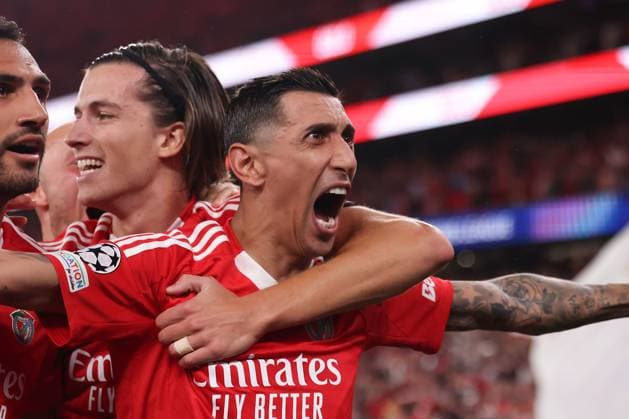 Portugal, Lisbon 2. October 2024 Uefa Champions League phase 2024 25 Matchday 2, S.L.Benfica - Atletico de Madrid v.l., Angel di Maria (S.L.Benfica) mit den Elfmeter zum 1:0, Torjubel, Goal celebration, celebrate the goal Copyright: JoaquimxFerreira