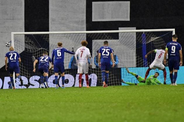 Zagreb, Croatia, October 2nd 2024: Penalty score of Denis Zakaria of Monaco (CR) in action against Ivan Nevistic of Dinamo Zagreb (CD) during the UEFA Champions League, League phase, match between Dinamo Zagreb and Monaco at Stadium Maksimir, Zagreb, Croatia. (Natasa Kupljenik SPP) Copyright: xNatasaxKupljenikx xSPPx spp-en-NaKuSp-NNR_1440