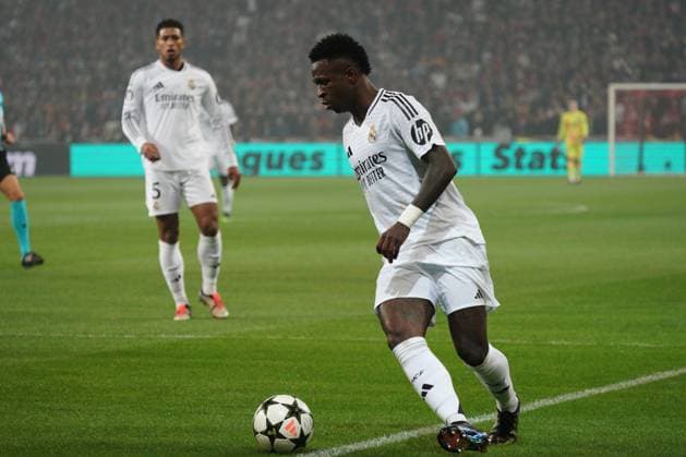 Vinicius Junior of Real Madrid Lille v Real Madrid, UEFA Champions League, Group Stage, Football, Pierre Mauroy Stadium, Lille, France, 02 Oct 2024 EDITORIAL USE ONLY No use with unauthorised audio, video, data, fixture lists, club league logos or live services. Online in-match use limited to 120 images, no video emulation. No use in betting, games or single club league player publications. Copyright: xDavexWinter Shutterstockx 14750773fa