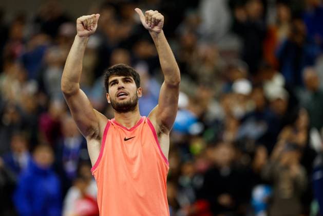 BEIJING, CHINA - OCTOBER 02: Carlos Alcaraz of Spain reacts in the Men s Singles Final match against Jannik Sinner of Italy on day ten of 2024 China Open at National Tennis Center on October 2, 2024 in Beijing, China.  Copyright: xVCGx 111521563724