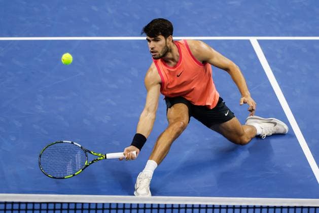 BEIJING, CHINA - OCTOBER 02: Carlos Alcaraz of Spain competes in the Men s Singles Final match against Jannik Sinner of Italy on day ten of 2024 China Open at National Tennis Center on October 2, 2024 in Beijing, China.  Copyright: xVCGx 111521667774