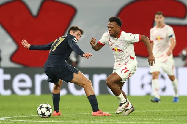 02.10.2024, xtgx, Fussball UEFA Champions League, RB Leipzig - Juventus Turin emspor, v.l. Andrea Cambiaso (Juventus, 27), Lois Openda (Leipzig, 11) (DFL DFB REGULATIONS PROHIBIT ANY USE OF PHOTOGRAPHS as IMAGE SEQUENCES and or QUASI-VIDEO) Leipzig