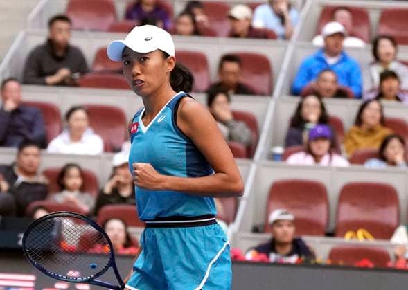BEIJING, CHINA - OCTOBER 03: Zhang Shuai of China reacts in the Women s Singles Quarterfinal match against Paula Badosa of Spain on day eleven of 2024 China Open at National Tennis Center on October 3, 2024 in Beijing, China.  Copyright: xBeijingxYouthxDailyx 111521710201