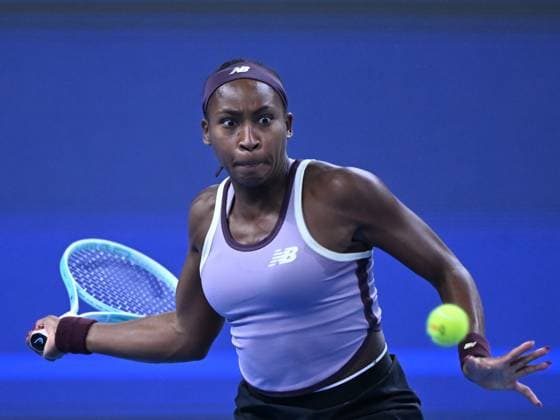 (241003) -- BEIJING, Oct. 3, 2024 -- Coco Gauff of the United States hits a return during the women s singles quarterfinal against Yuliia Starodubtseva of Ukraine at the 2024 China Open tennis tournament in Beijing, China, Oct. 3, 2024. ) (SP)CHINA-BEIJING-TENNIS-CHINA OPEN-WOMEN S SINGLES(CN) ZhangxLong 