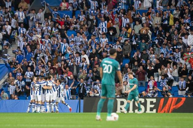 2024 25 UEFA Europa League Players of Real Sociedad celebrate after scoring their side s first goal during the Europa League 2024 25 League Phase match between Real Sociedad and RSC Anderlecht at Reale Arena. Donostia - San Sebastian (Basque Country). October 3, 2024. (Gari Garaialde Bostok Photo) San Sebastian Gipuzkoa Spain Editorial Use Only  Copyright: xGarikoitzxGaraialdex xBostokxPhotox Bostok Photo GarixGaraialdex GG2410030025