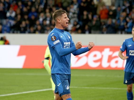 Torjubel 1:0 H0ffenheim, Torschütze Adam Hlozek (Hoffenheim) . Fussball: Europa League: Saison 24 25: TSG 1899 Hoffenheim - Dynamo Kiew , 2. Spieltag, 03.10.2024.