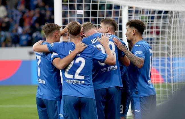 Torjubel 1:0 H0ffenheim, durch Torschütze Adam Hlozek (Hoffenheim) . Fussball: Europa League: Saison 24 25: TSG 1899 Hoffenheim - Dynamo Kiew , 2. Spieltag, 03.10.2024.