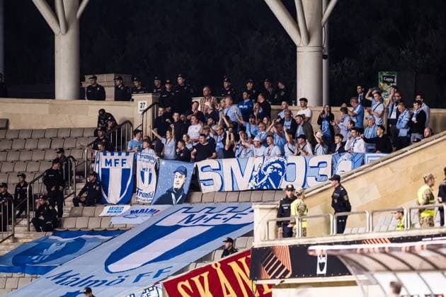241003 Supporters of Malmö FF during the UEFA Europa League football match between Qarabag and Malmö FF on October 3, 2024 in Baku. Photo: Petter Arvidson BILDBYRAN kod PA PA0893 fotboll football soccer fotball uefa europa league qarabag malmö ff bbeng publik Copyright: PETTERxARVIDSON BB241003PA095