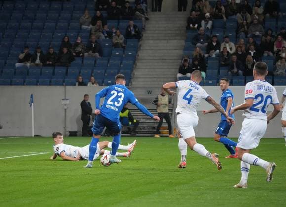 Europa League, TSG 1899 Hoffenheim vs FC Dynamo Kiew 03.10.2024, PreZero-Arena, Sinsheim, Europa League, TSG 1899 Hoffenheim vs FC Dynamo Kiew , im Bild Adam Hlozek (Hoffenheim) erzielt das Tor zum 1:0. Sinsheim PreZero-Arena Deutschland