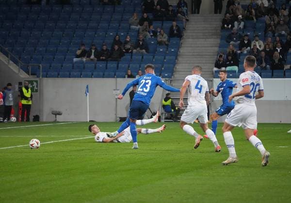 Europa League, TSG 1899 Hoffenheim vs FC Dynamo Kiew 03.10.2024, PreZero-Arena, Sinsheim, Europa League, TSG 1899 Hoffenheim vs FC Dynamo Kiew , im Bild Adam Hlozek (Hoffenheim) erzielt das Tor zum 1:0. Sinsheim PreZero-Arena Deutschland