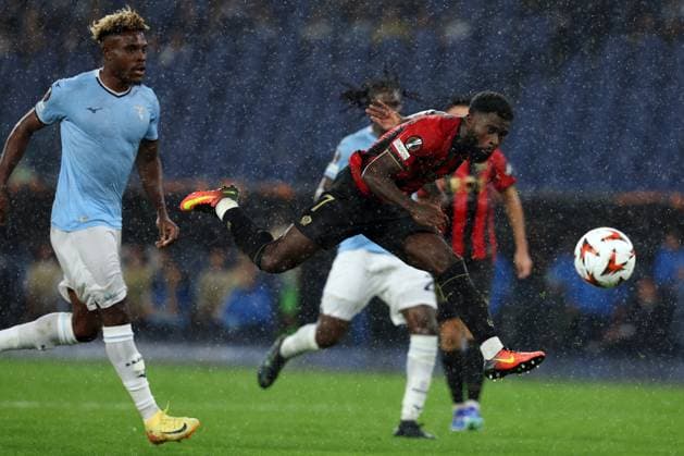 October 3, 2024, Rome, Milan, Italy: Rome, Italy 03.10.2024: Jeremie Boga of Nice score the goal and celebrate with the team during the Uefa Europa League 2024-2025, day 2, football match between SS Lazio vs Ogc Nice at Olympic Stadium in Rome. CALCIO - UEFA Europa League - SS Lazio vs OGC Nice  - ZUMAs349 20241003_zsa_s349_041 Copyright: xMarcoxIacobucci IpaxSportx xIpax