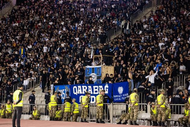 241003 Supporters of Qarabag during the UEFA Europa League football match between Qarabag and Malmö FF on October 3, 2024 in Baku. Photo: Petter Arvidson BILDBYRAN kod PA PA0893 fotboll football soccer fotball uefa europa league qarabag malmö ff bbeng publik Copyright: PETTERxARVIDSON BB241003PA146