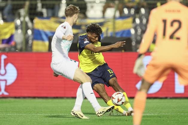 Union s Kevin Rodriguez pictured in action during a soccer match between Belgian team Royale Union Saint-Gilloise and Norwegian team Bodo Glimt, Thursday 03 October 2024 in Brussels, on the second day of the UEFA Europa League tournament. BRUNOxFAHY  x101879581x
