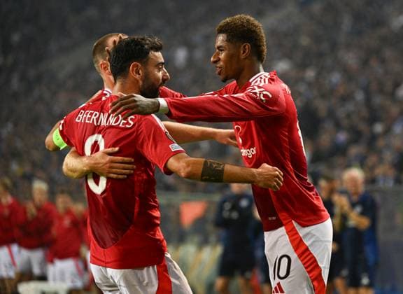 Marcus Rashford of Manchester United, ManU celebrates scoring to make it 0-1 Porto v Manchester United, UEFA Europa League, Group Stage, Football, Estadio do Dragao, Porto, Portugal, 03 Oct 2024 EDITORIAL USE ONLY No use with unauthorised audio, video, data, fixture lists, club league logos or live services. Online in-match use limited to 120 images, no video emulation. No use in betting, games or single club league player publications.  Copyright: xZedxJameson Shutterstockx 14750815bs