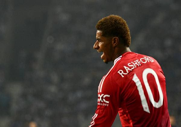 Marcus Rashford of Manchester United, ManU celebrates scoring to make it 0-1 Porto v Manchester United, UEFA Europa League, Group Stage, Football, Estadio do Dragao, Porto, Portugal, 03 Oct 2024 EDITORIAL USE ONLY No use with unauthorised audio, video, data, fixture lists, club league logos or live services. Online in-match use limited to 120 images, no video emulation. No use in betting, games or single club league player publications.  Copyright: xZedxJameson Shutterstockx 14750815bp