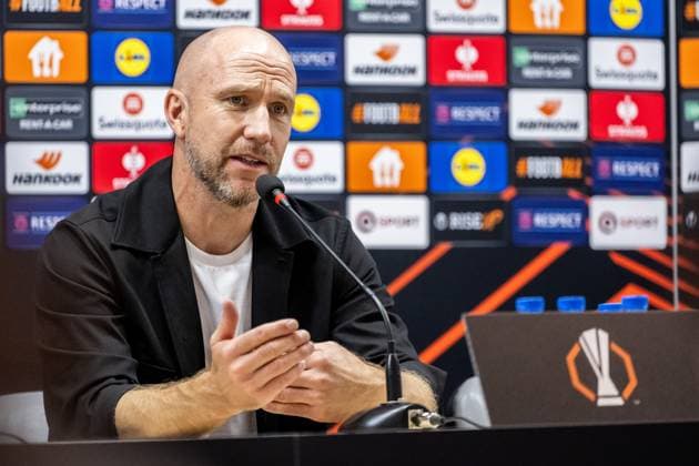 241003 Head coach Henrik Rydström of Malmö FF at the press conference, PK, Pressekonferenz after the UEFA Europa League football match between Qarabag and Malmö FF on October 3, 2024 in Baku. Photo: Petter Arvidson BILDBYRAN kod PA PA0893 fotboll football soccer fotball uefa europa league qarabag malmö ff bbeng Copyright: PETTERxARVIDSON BB241003PA194