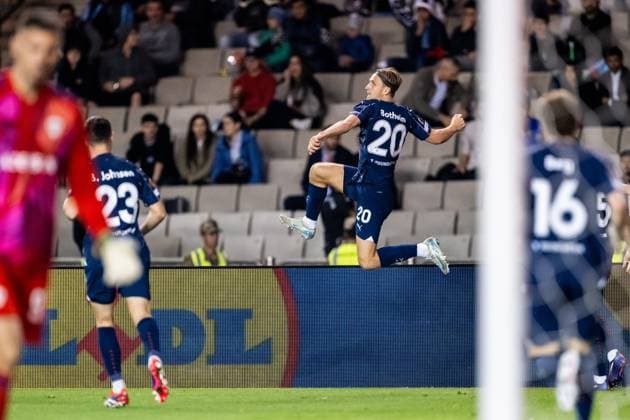 241003 Erik Botheim of Malmö FF celebrates scoring the 1-2 goal during the UEFA Europa League football match between Qarabag and Malmö FF on October 3, 2024 in Baku. Photo: Petter Arvidson BILDBYRAN kod PA PA0893 fotboll football soccer fotball uefa europa league qarabag malmö ff bbeng jubel Copyright: PETTERxARVIDSON BB241003PA197