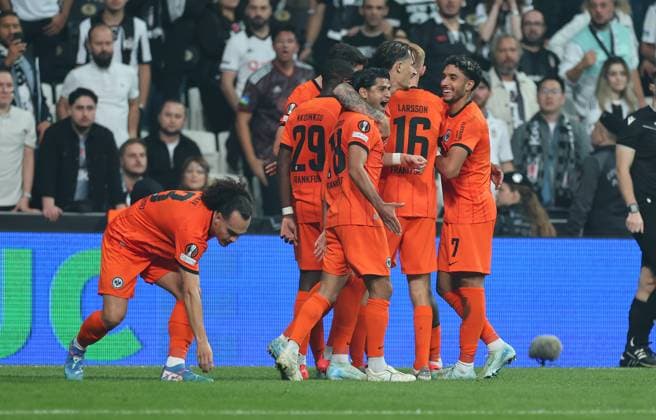 03.10.2024, Fussball UEFA Europa League, Besiktas JK Istanbul - Eintracht Frankfurt, emonline, emspor, v.l., Torjubel zum 0:2 durch Junior Dina Ebimbe (Eintracht Frankfurt), Goal celebration, celebrate the goal DFL DFB REGULATIONS PROHIBIT ANY USE OF PHOTOGRAPHS AS IMAGE SEQUENCES AND OR QUASI-VIDEO. xdcx Copyright: HMBxMedia
