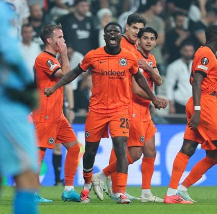 03.10.2024, Fussball UEFA Europa League, Besiktas JK Istanbul - Eintracht Frankfurt, emonline, emspor, v.l., Torjubel zum 0:2 durch Junior Dina Ebimbe (Eintracht Frankfurt), Goal celebration, celebrate the goal DFL DFB REGULATIONS PROHIBIT ANY USE OF PHOTOGRAPHS AS IMAGE SEQUENCES AND OR QUASI-VIDEO. xdcx Copyright: HMBxMedia