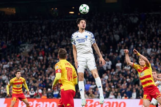 Kevin Diks of FC Copenhagen takes a header during the league phase match of the UEFA Conference League between FC Copenhagen and Jagiellonia Bialystok at Parken on October 3, 2024 in Copenhagen, Denmark (Photo by Camilla Stolen Imago) Copenhagen Denmark Copyright: xCamillaxStolenx L2340097
