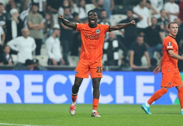 03.10.2024, Fussball UEFA Europa League, Besiktas JK Istanbul - Eintracht Frankfurt, emonline, emspor, v.l., Torjubel zum 0:2 durch Junior Dina Ebimbe (Eintracht Frankfurt), Goal celebration, celebrate the goal DFL DFB REGULATIONS PROHIBIT ANY USE OF PHOTOGRAPHS AS IMAGE SEQUENCES AND OR QUASI-VIDEO. xdcx Copyright: HMBxMedia