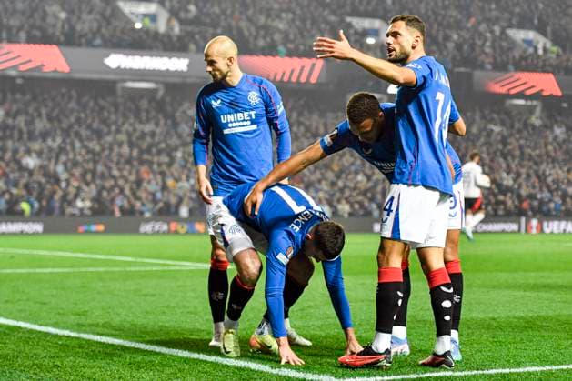 Rangers v Olympique Lyonnais UEFA Europa League Nedim Bajrami of Rangers celebrates Tom Lawrence™s goal during the UEFA Europa League match at Ibrox Stadium, Glasgow UK Newspapers OUT Copyright: xJamiexJohnstonx FIL-20729-0035