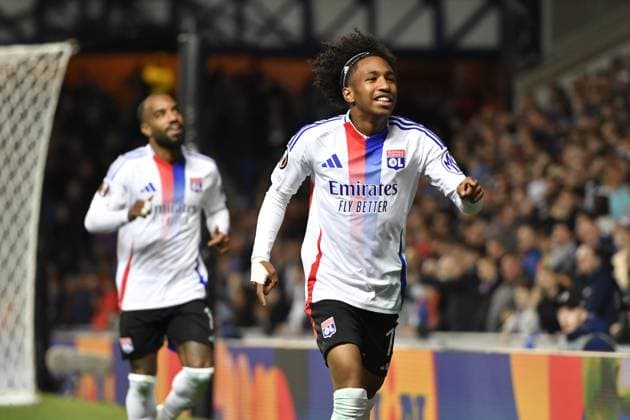 Rangers v Olympique Lyonnais UEFA Europa League Malick Fofana of Olympique Lyonnais celebrates his sides goal during the UEFA Europa League match at Ibrox Stadium, Glasgow UK Newspapers OUT Copyright: xJamiexJohnstonx FIL-20729-0046